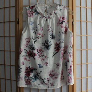 Unknown Brand Ruffle Collar Accent Floral Print Tank Top